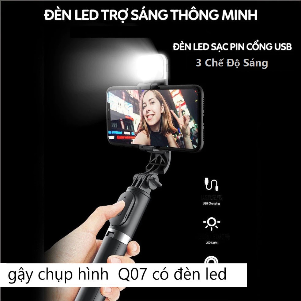 Gậy chụp hình Bluetooth Q07s có đèn trợ sáng